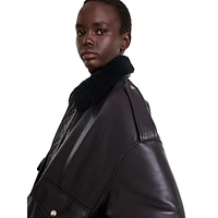 Blastiya Faux Shearling-Collar Leather Jacket