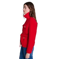 Giface Wool-Blend Collarless Belted Short Coat