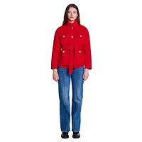 Giface Wool-Blend Collarless Belted Short Coat