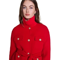 Giface Wool-Blend Collarless Belted Short Coat