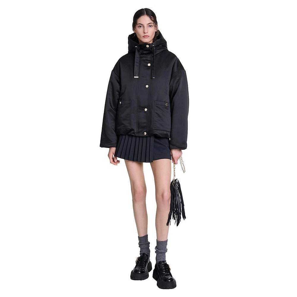 Gaufre Hooded Satin Parka