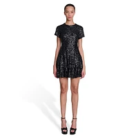 Radora Sequin Short-Sleeve Mini Skater Dress