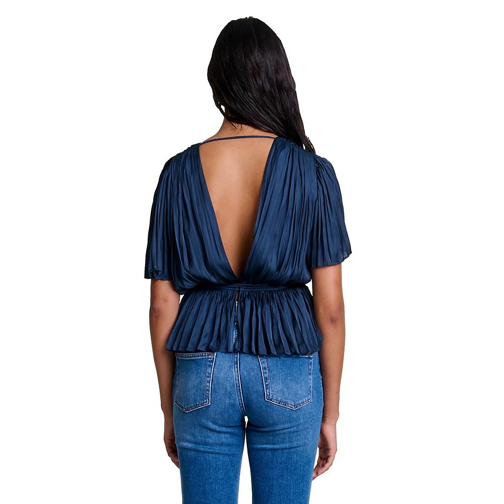 Levilly Pleated Surplice Self-Tie Top