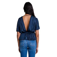 Levilly Pleated Surplice Self-Tie Top