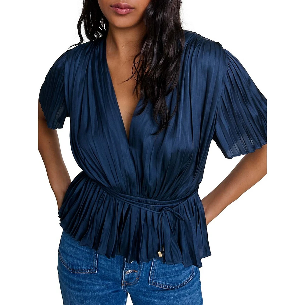 Levilly Pleated Surplice Self-Tie Top