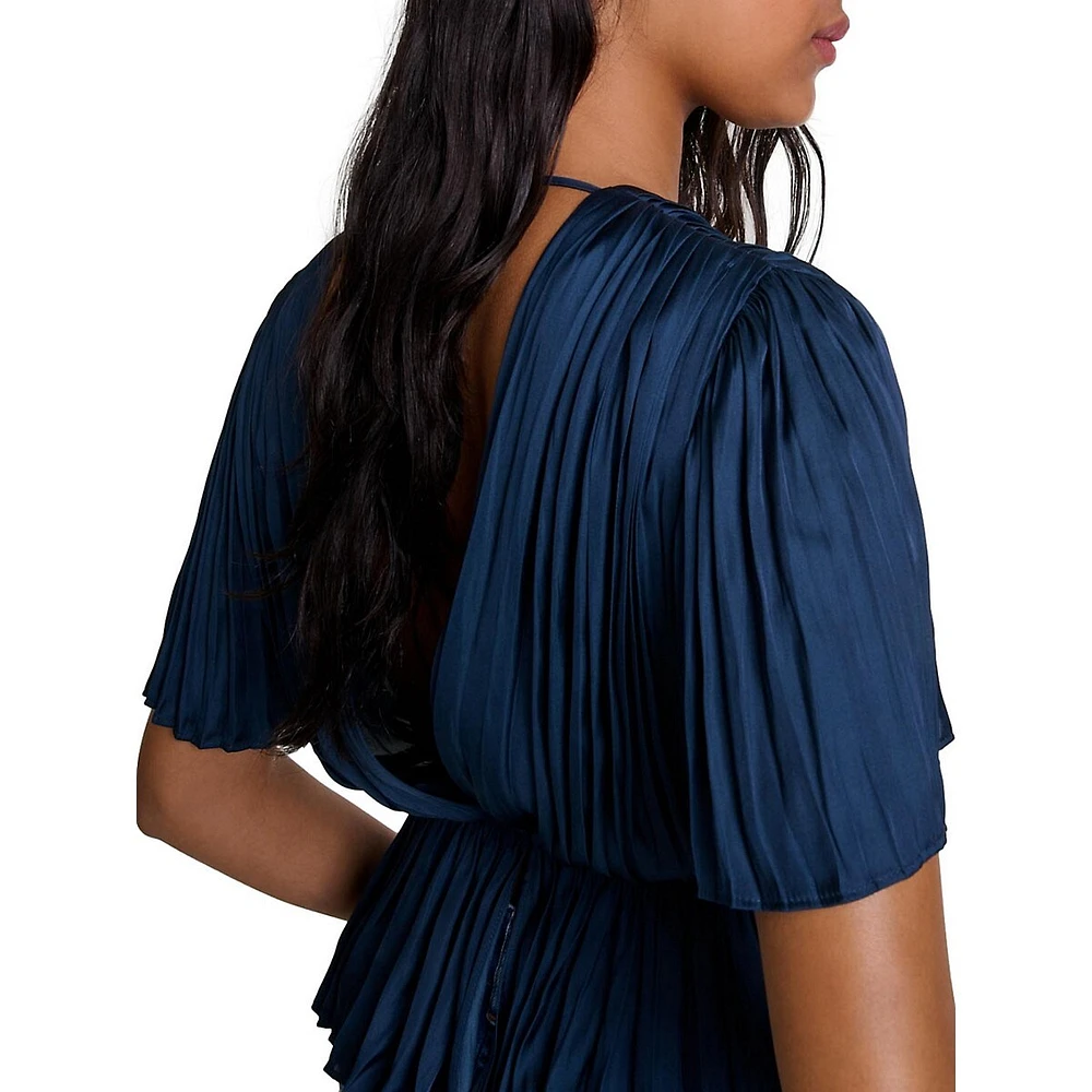 Levilly Pleated Surplice Self-Tie Top