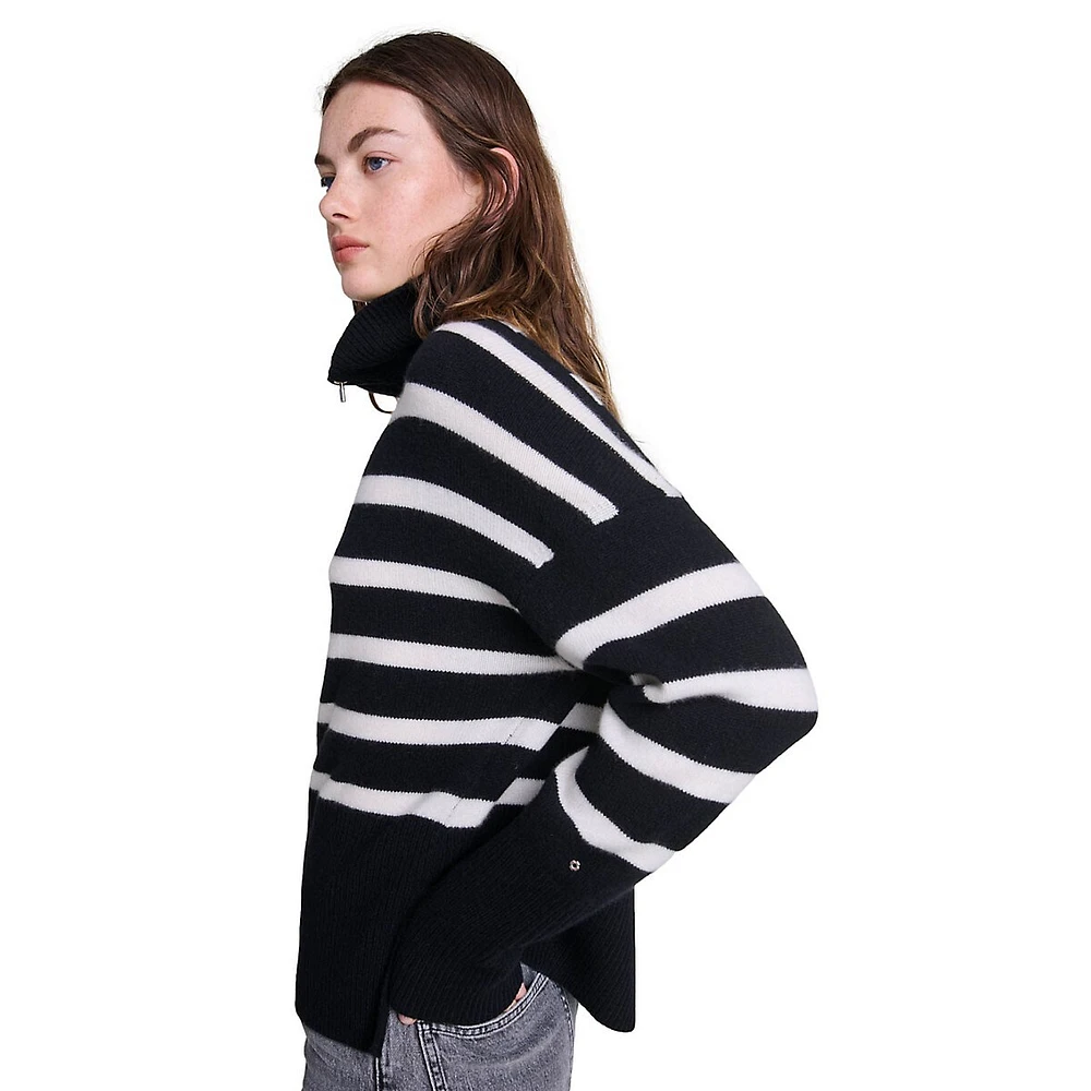 Marinea Cashmere Half-Zip Striped Sweater