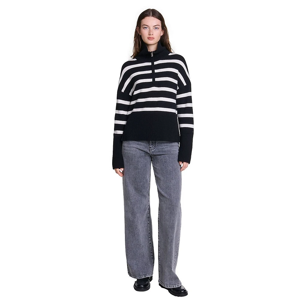 Marinea Cashmere Half-Zip Striped Sweater