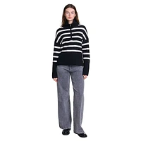 Marinea Cashmere Half-Zip Striped Sweater