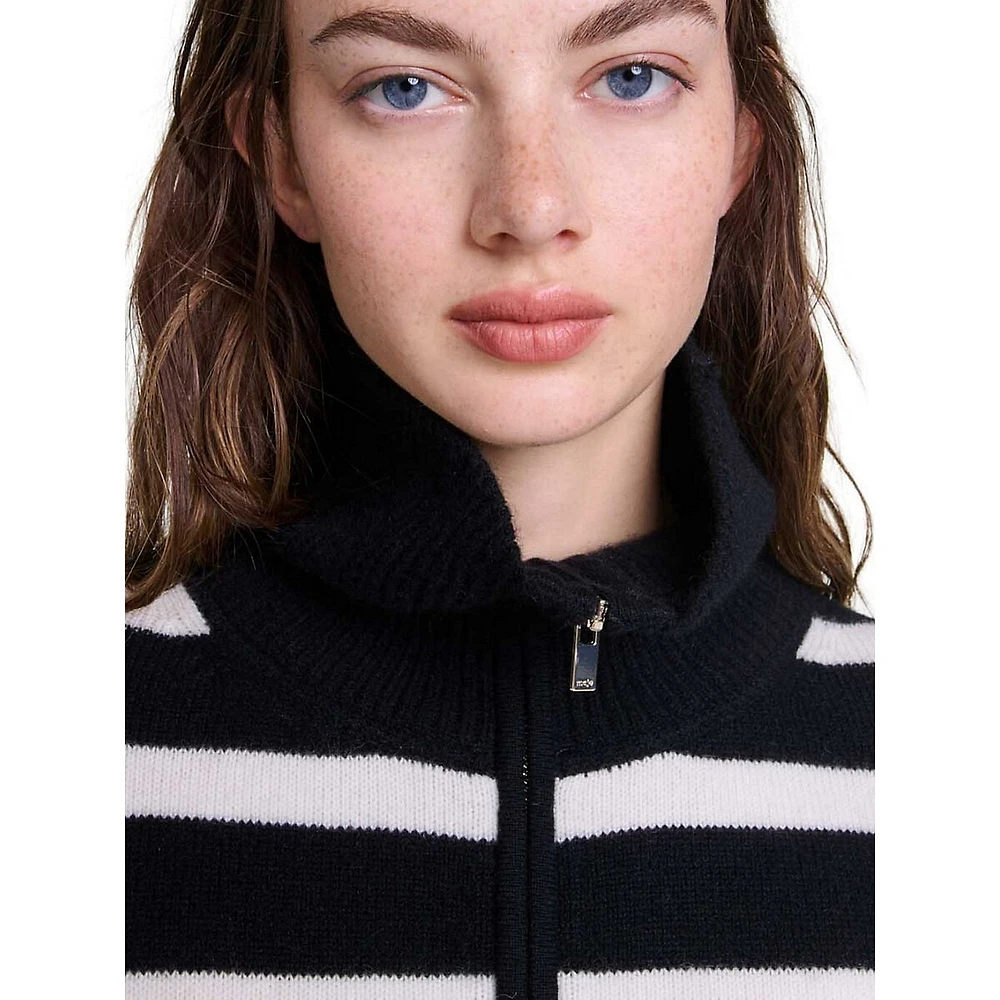 Marinea Cashmere Half-Zip Striped Sweater