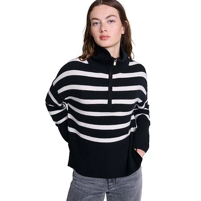 Marinea Cashmere Half-Zip Striped Sweater