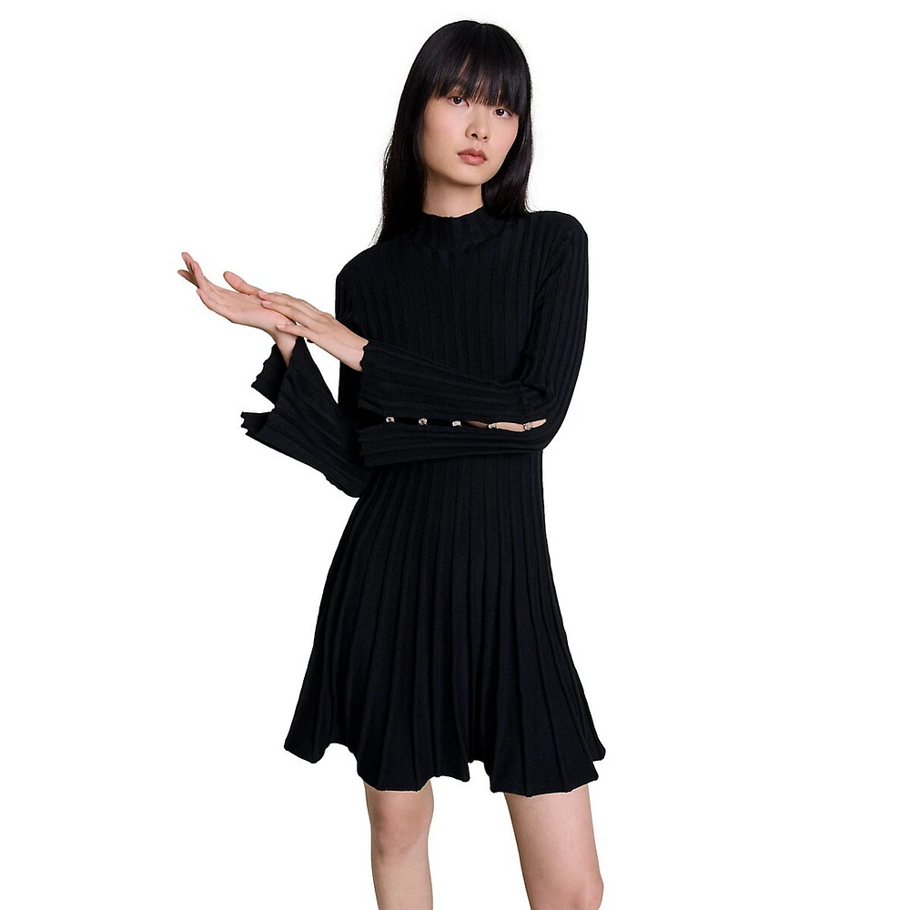 Raffie Mini Rib-Knit Sweater Dress