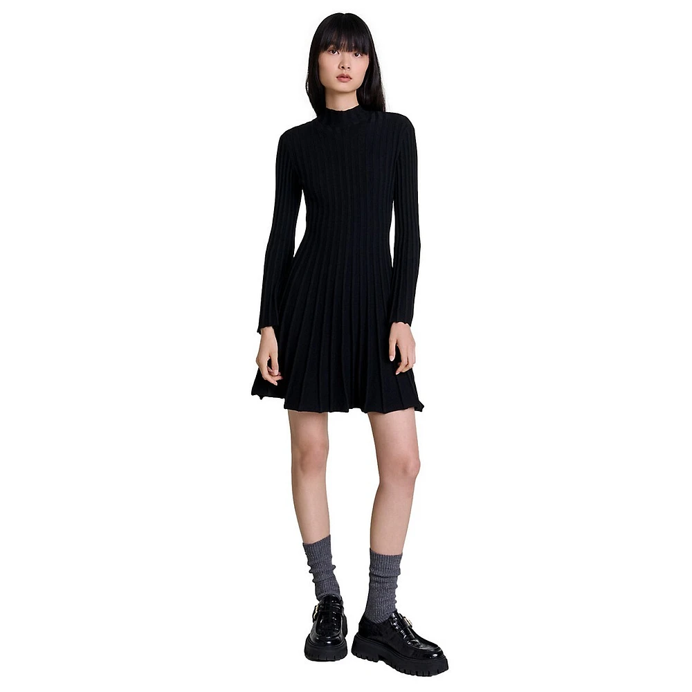 Raffie Mini Rib-Knit Sweater Dress