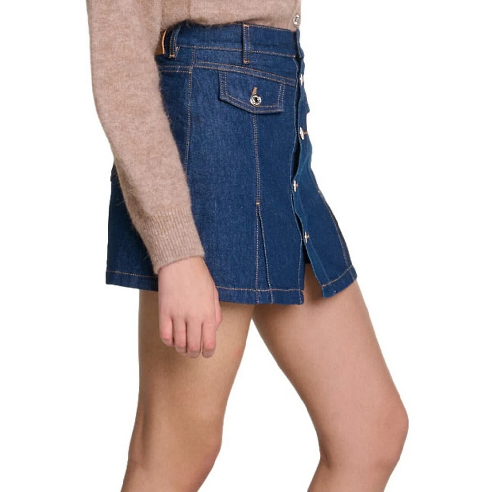 Ily Button-Front Denim Skort