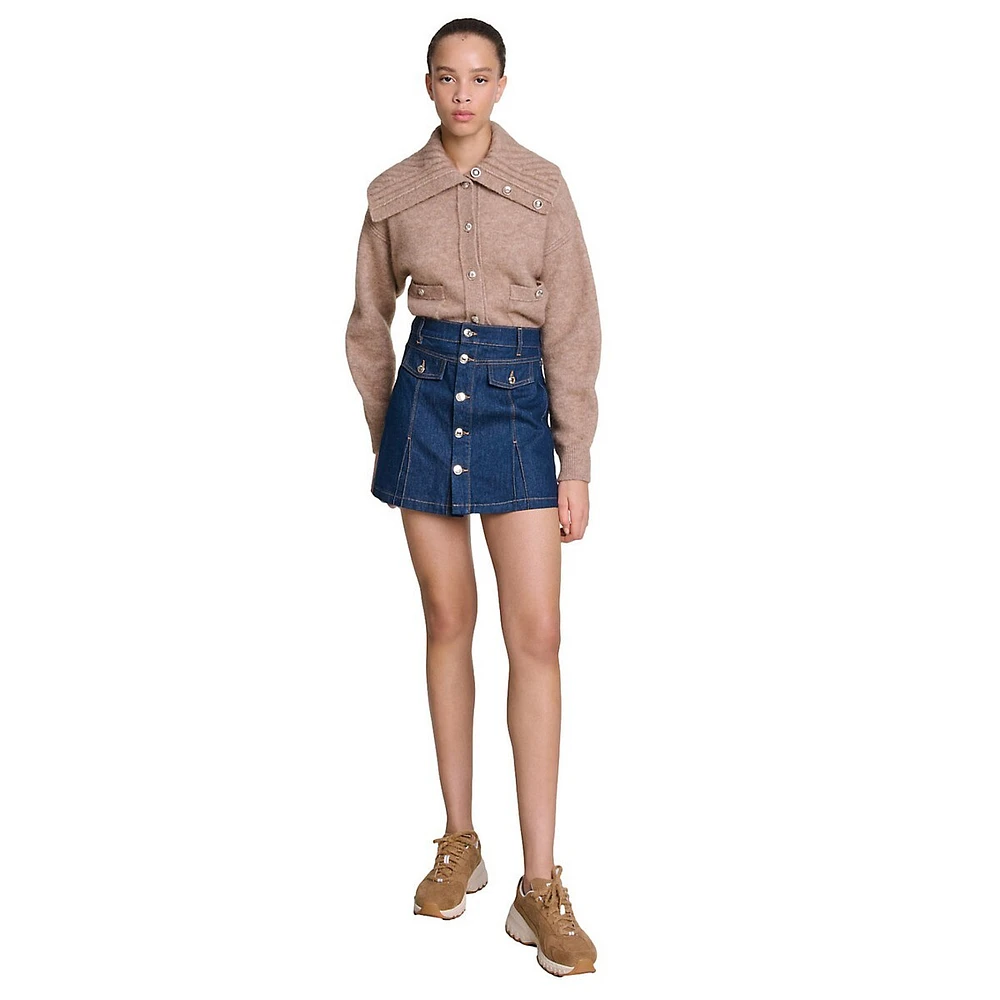 Ily Button-Front Denim Skort