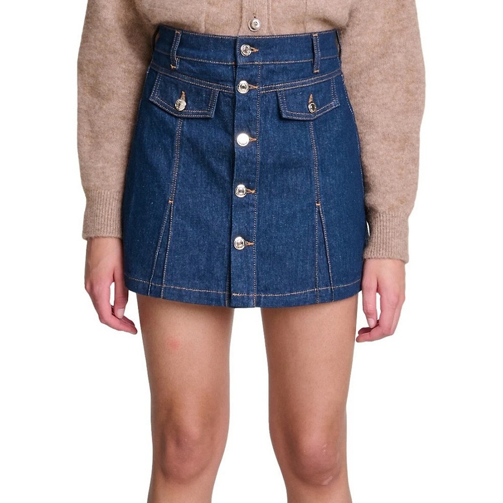 Ily Button-Front Denim Skort