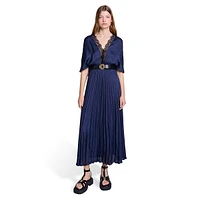 Rachel Lace-Trimmed Pleated Midi Dress