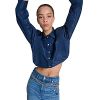 Ceta Diamente-Button Cropped Satin Shirt