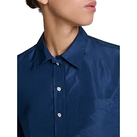 Ceta Diamente-Button Cropped Satin Shirt