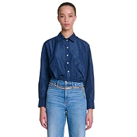 Ceta Diamente-Button Cropped Satin Shirt