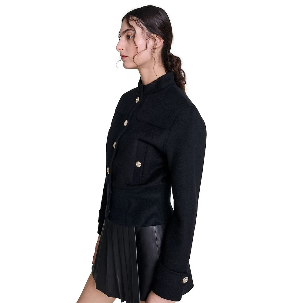 Blopita Wool-Blend Ribbed-Waist Short Jacket