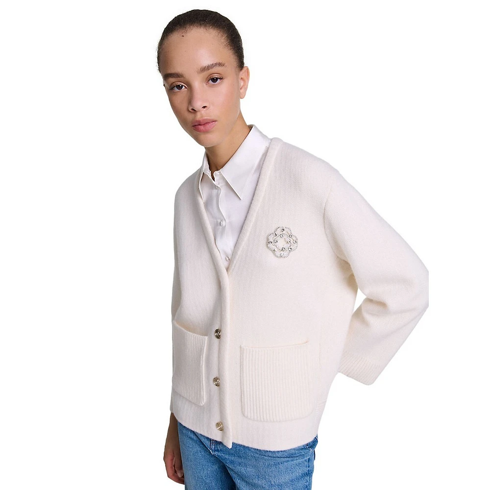 Muriano Wool-Blend V-Neck Crest Cardigan