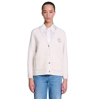 Muriano Wool-Blend V-Neck Crest Cardigan