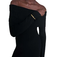 Repos Off-Shoulder Foldover Midi Sweater Dress