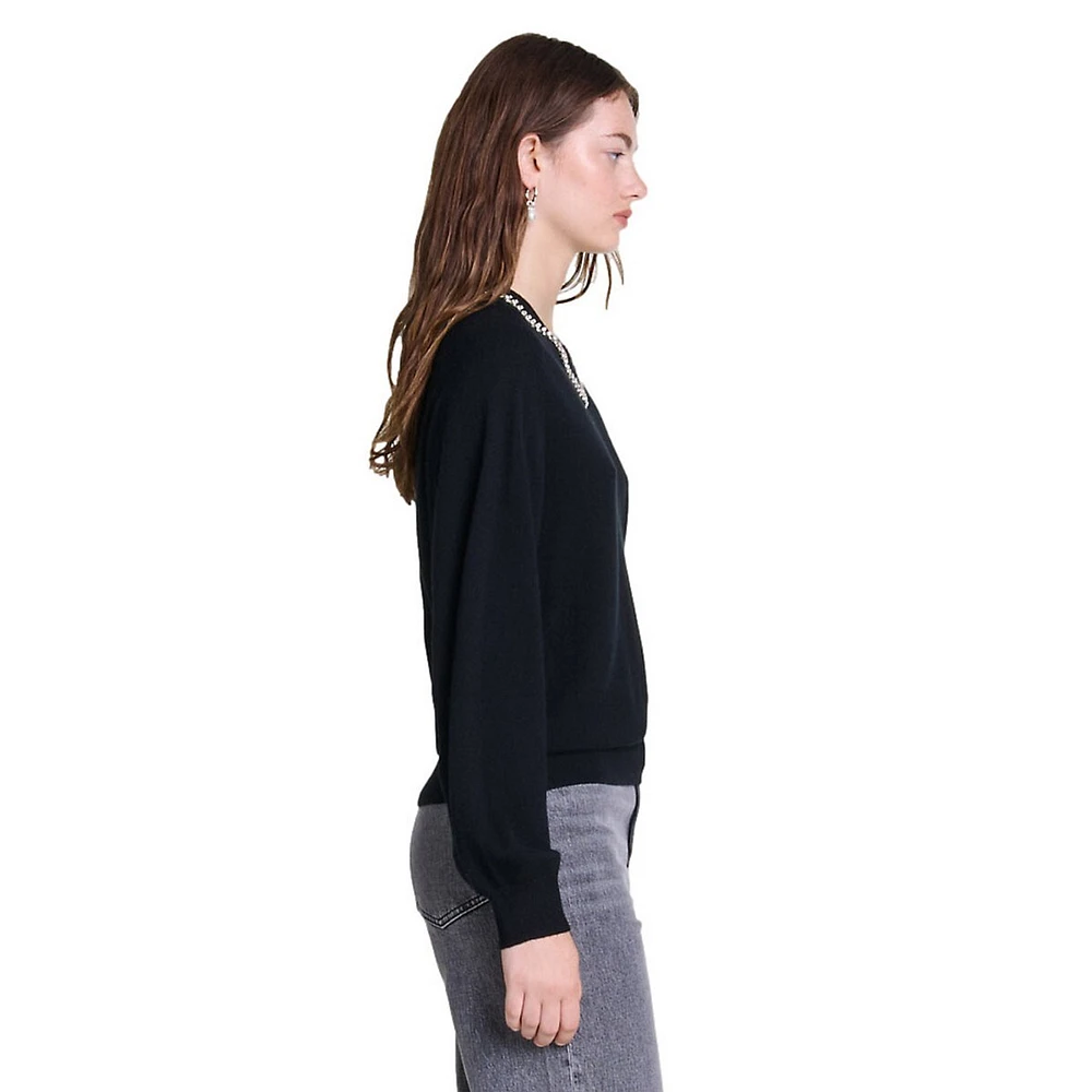 Milenevy Rhinestone-Trim Wool & Cashmere Sweater