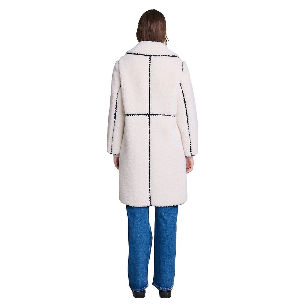 Galipa Contrast-Stitch Faux Shearling Coat