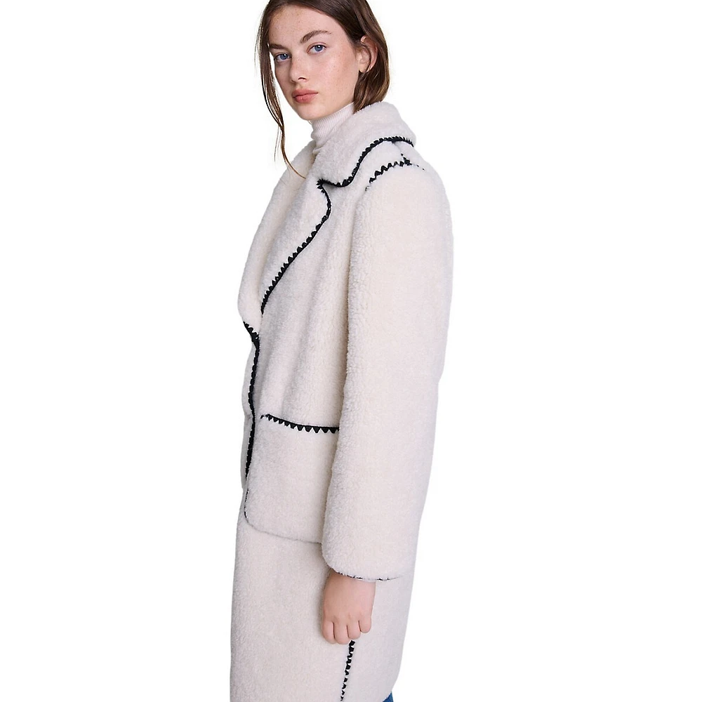 Galipa Contrast-Stitch Faux Shearling Coat