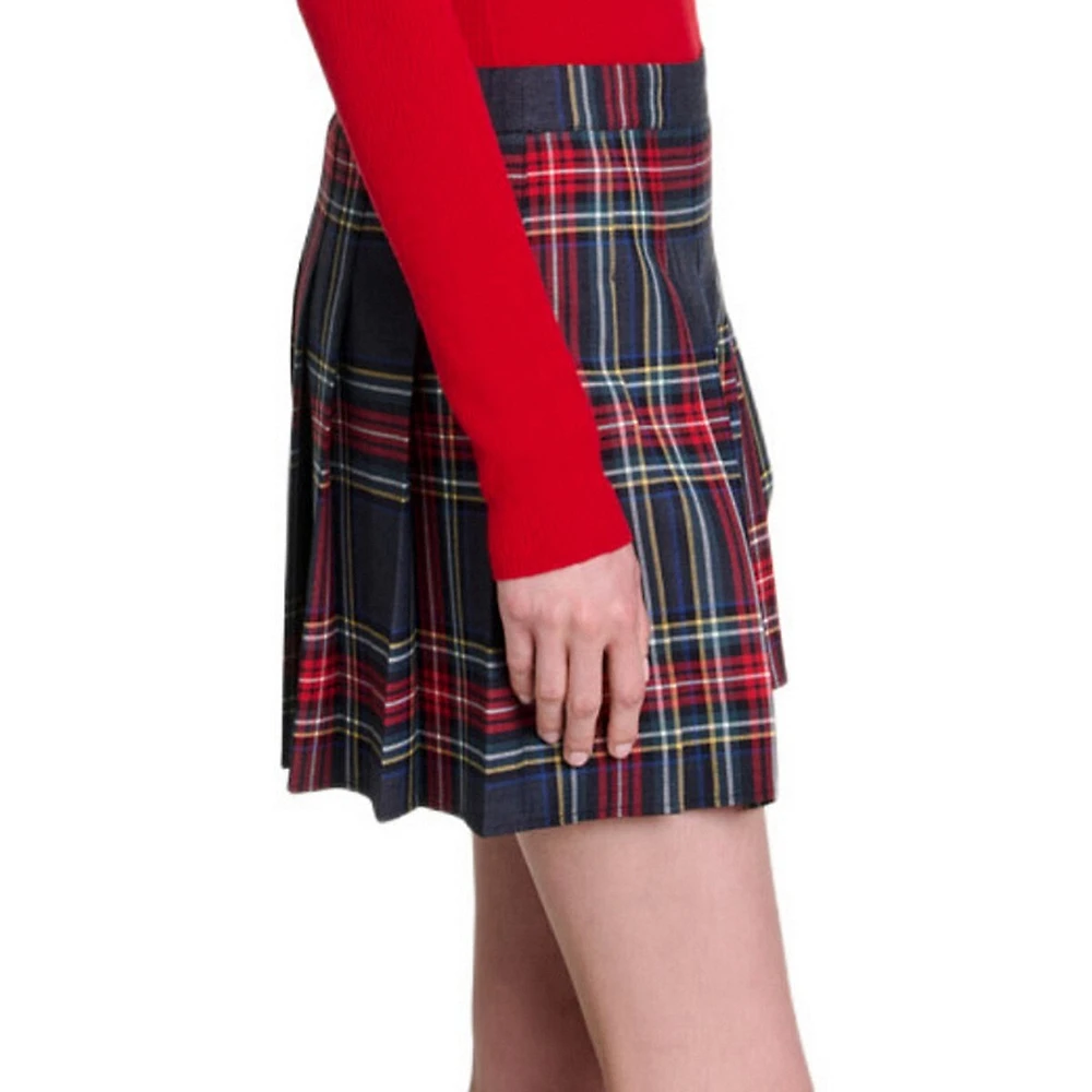 Jicary Wool-Blend Pleated Plaid Mini Skirt