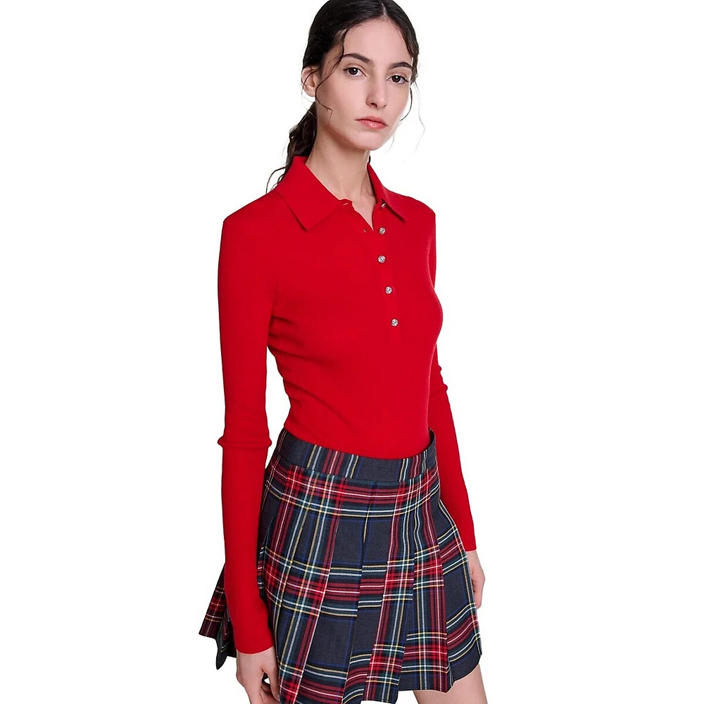 Jicary Wool-Blend Pleated Plaid Mini Skirt