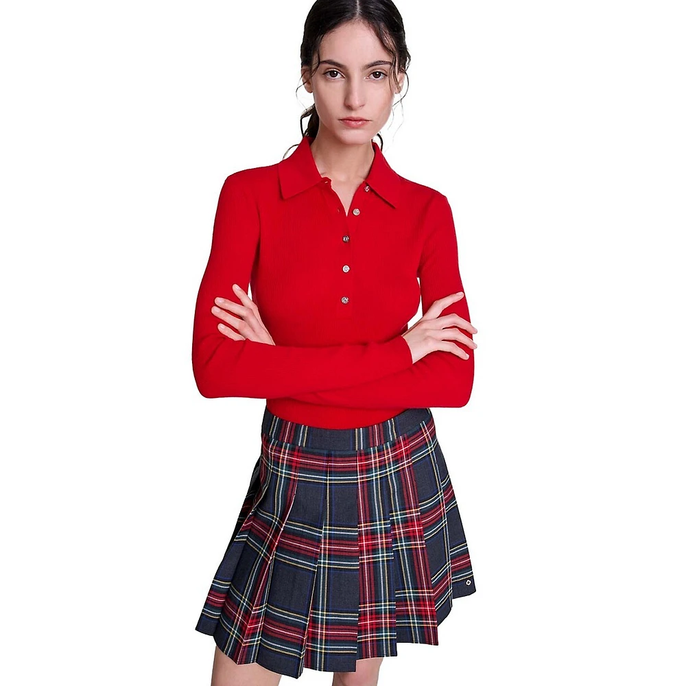 Jicary Wool-Blend Pleated Plaid Mini Skirt