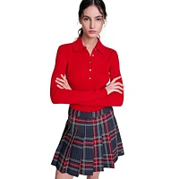 Jicary Wool-Blend Pleated Plaid Mini Skirt