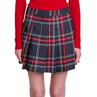 Jicary Wool-Blend Pleated Plaid Mini Skirt