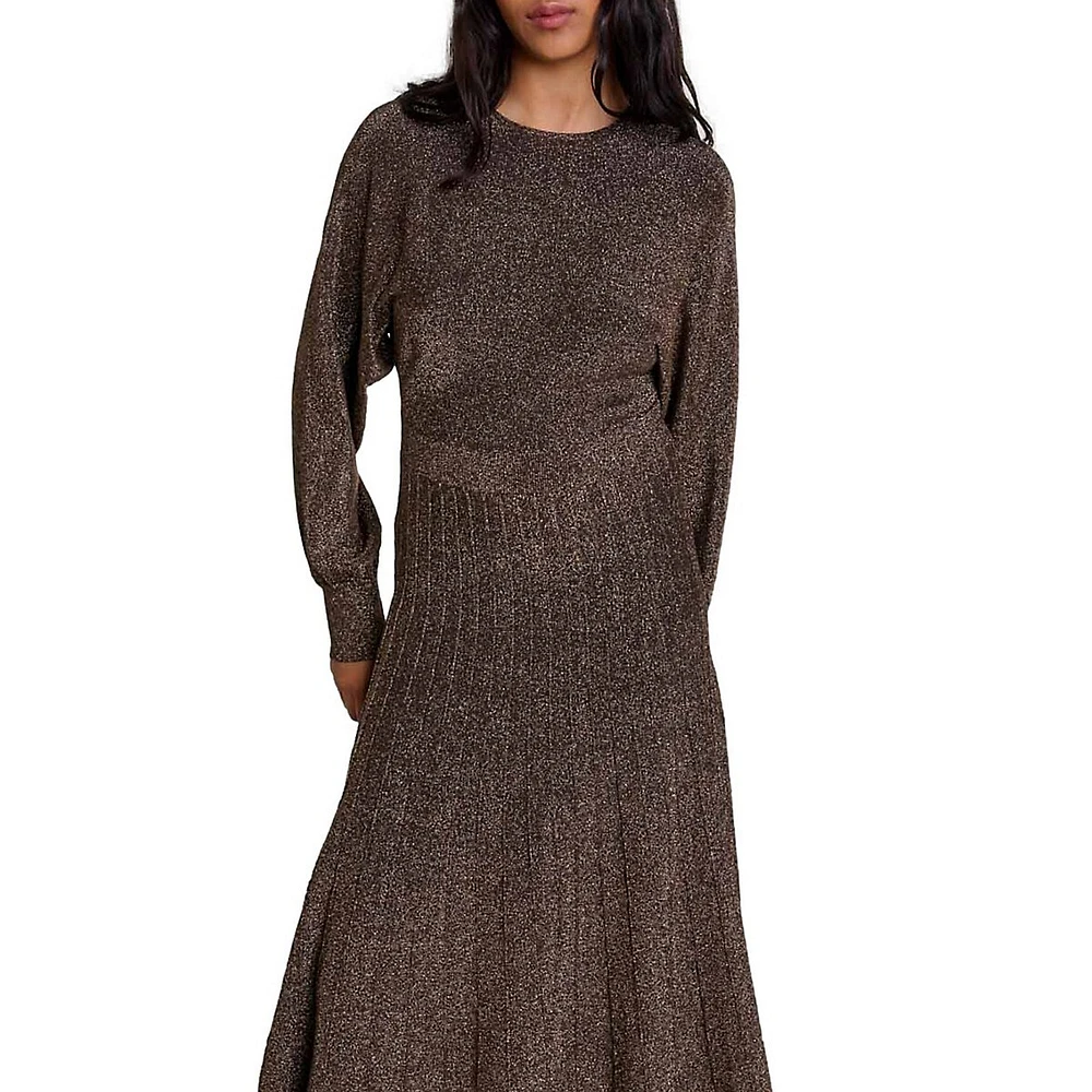 Rillante Sparkle-Knit Fit-&-Flare Sweater Dress