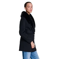 Galaxyon Faux Fur-Collar Belted Wrap Coat