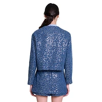 Vatonia Sequin-Tweed Roundneck Short Jacket