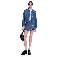 Vatonia Sequin-Tweed Roundneck Short Jacket