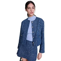 Vatonia Sequin-Tweed Roundneck Short Jacket