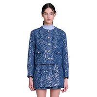 Vatonia Sequin-Tweed Roundneck Short Jacket