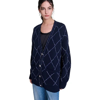 Mipouly Oversized Diamond-Stitch Cardigan