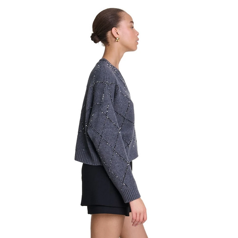 Mipou Wool-Blend Diamond-Motif Cardigan