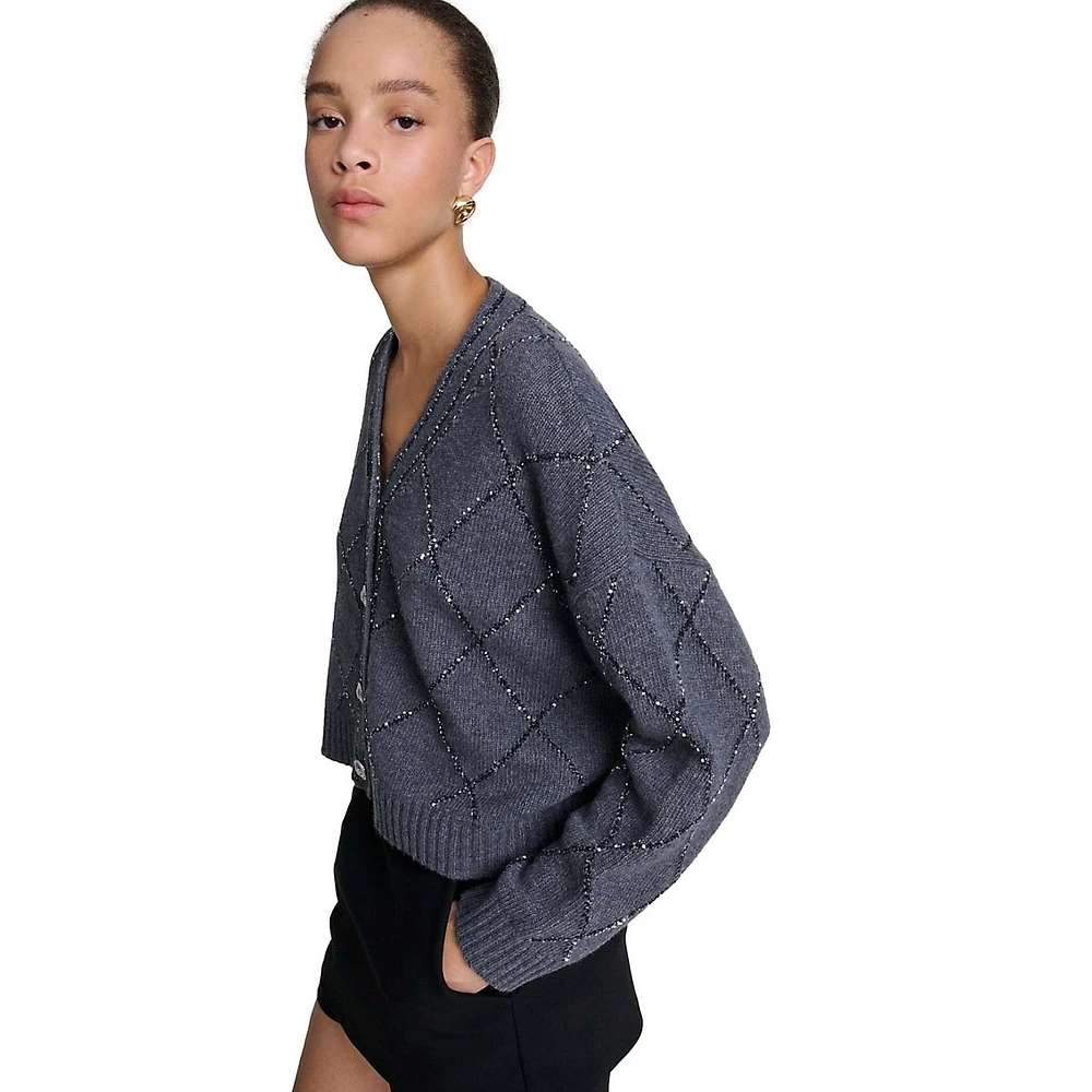 Mipou Wool-Blend Diamond-Motif Cardigan