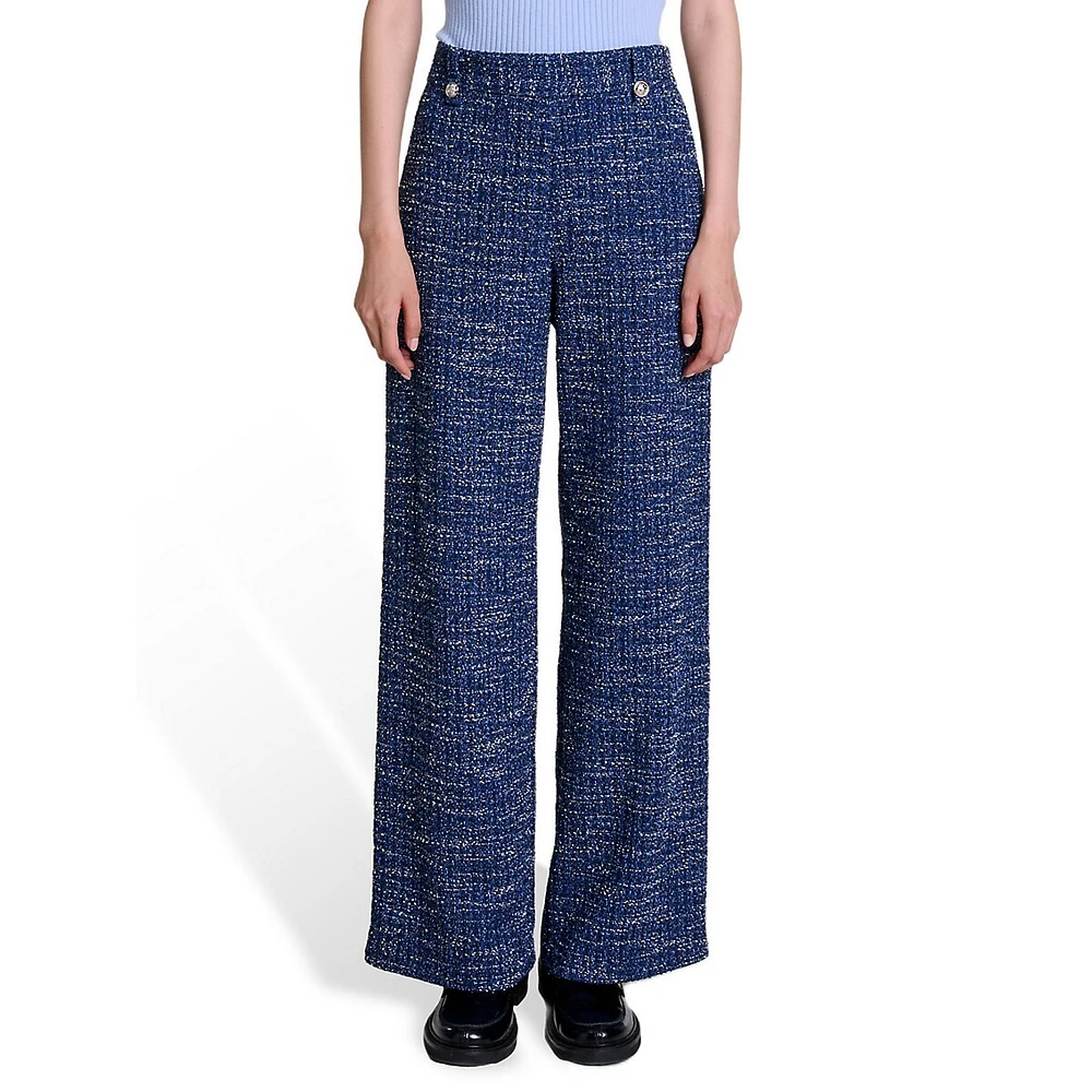 Pillocy Wide-Leg Metallic Tweed Pants