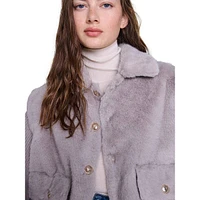 Bibi Ribbed Knit-Sleeve Faux Fur Jacket