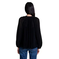 Cecape Tie-Neck Ribbed Blouse