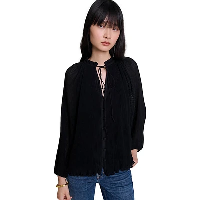 Cecape Tie-Neck Ribbed Blouse