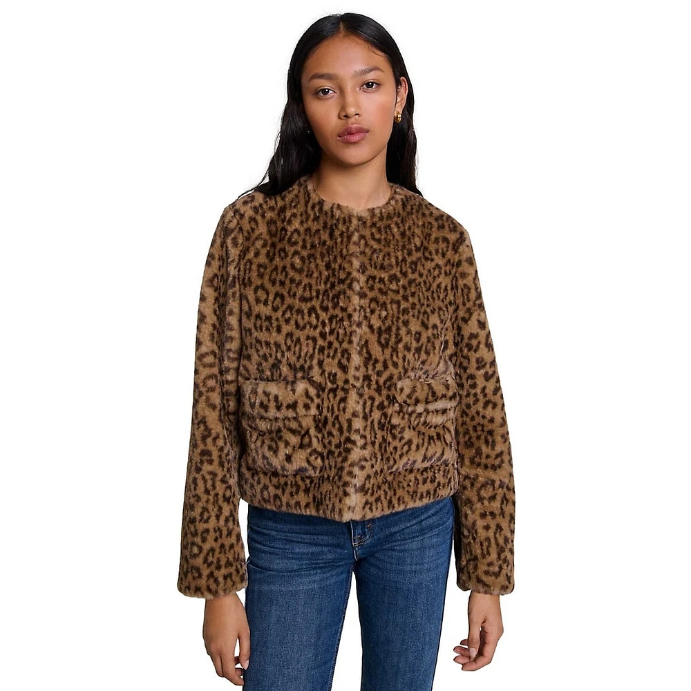 Vifaleo Leopard-Print Faux Fur Jacket